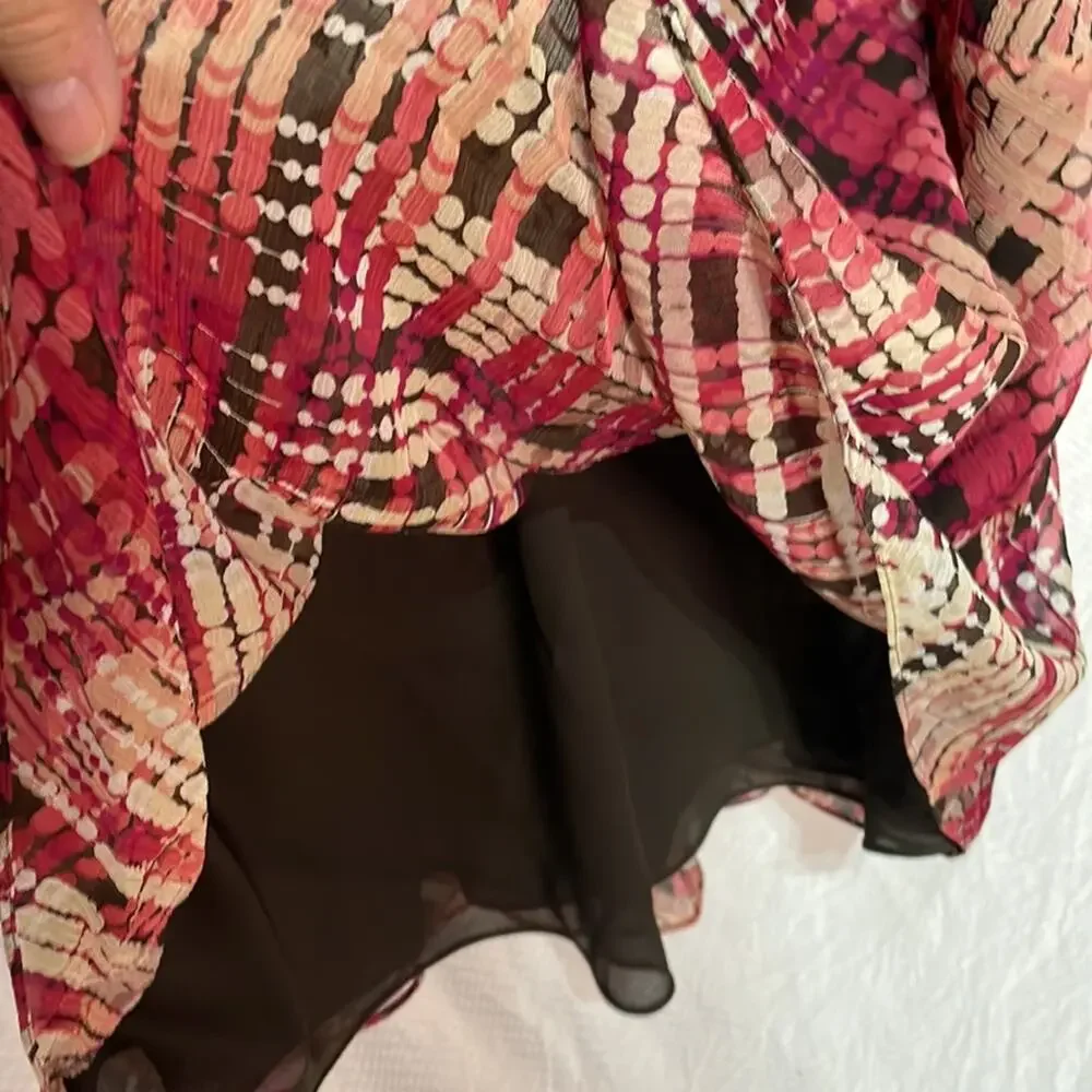 Nine West 22w 💯silk cap sleeve lined blouse bias cut plaid neckline bow euc